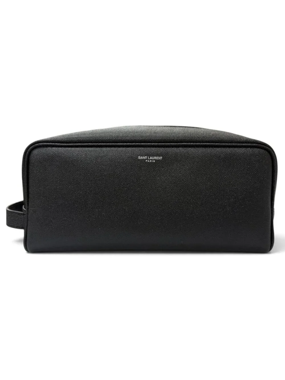 Saint Laurent Paris Grain Calf Logo Travel Pouch Clutch Black